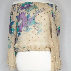 Cream, Purple and Gold Boho Bell Sleeve Top